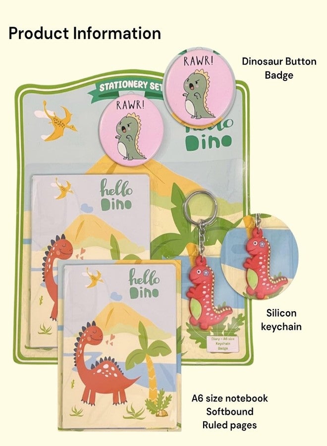 Le Delite Cartoon party return gift set stationary combo pack I A6 size diary with badge & keychain (3 items in 1 set) (dinosaur 10 sets) - Image 3